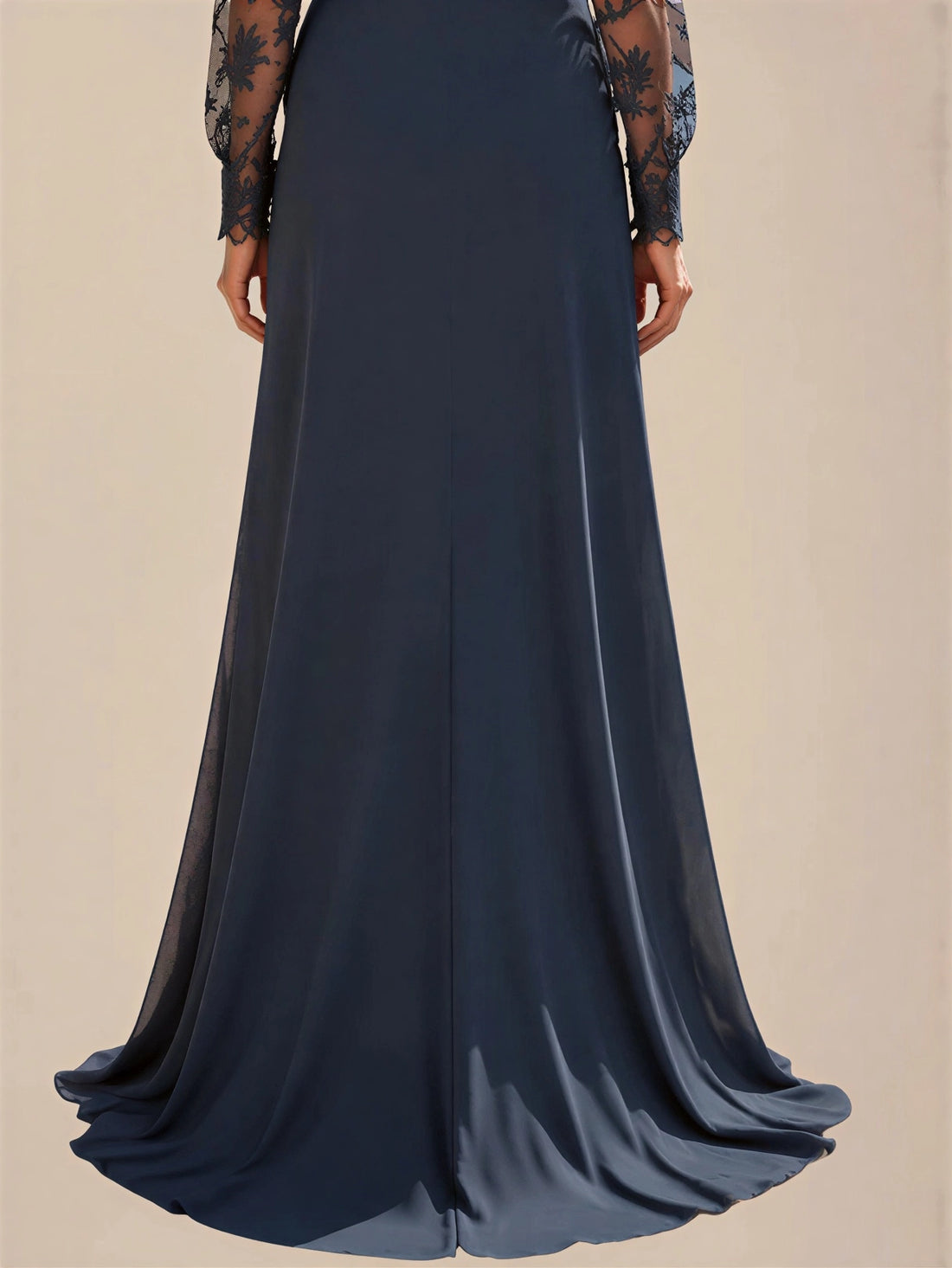 Navy Blue Lace Long Sleeves MOB Dress