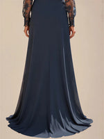 Navy Blue Lace Long Sleeves MOB Dress