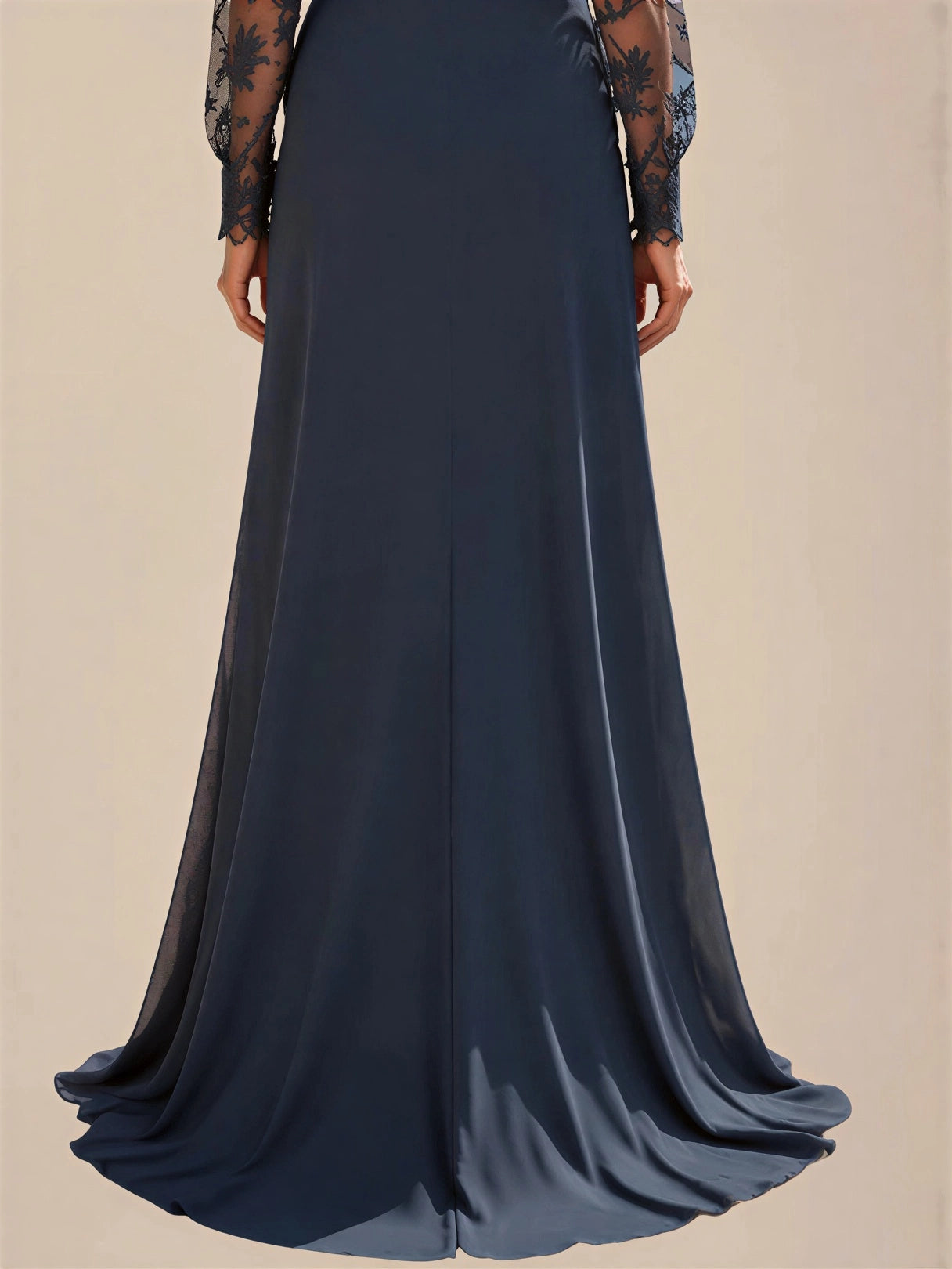 Navy Blue Lace Long Sleeves MOB Dress