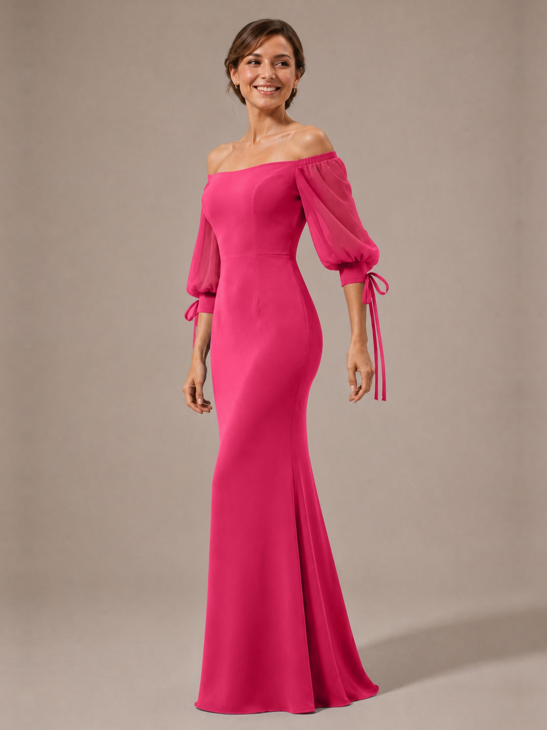 Mermaid Bridesmaid Dress with Puff Sleeves
