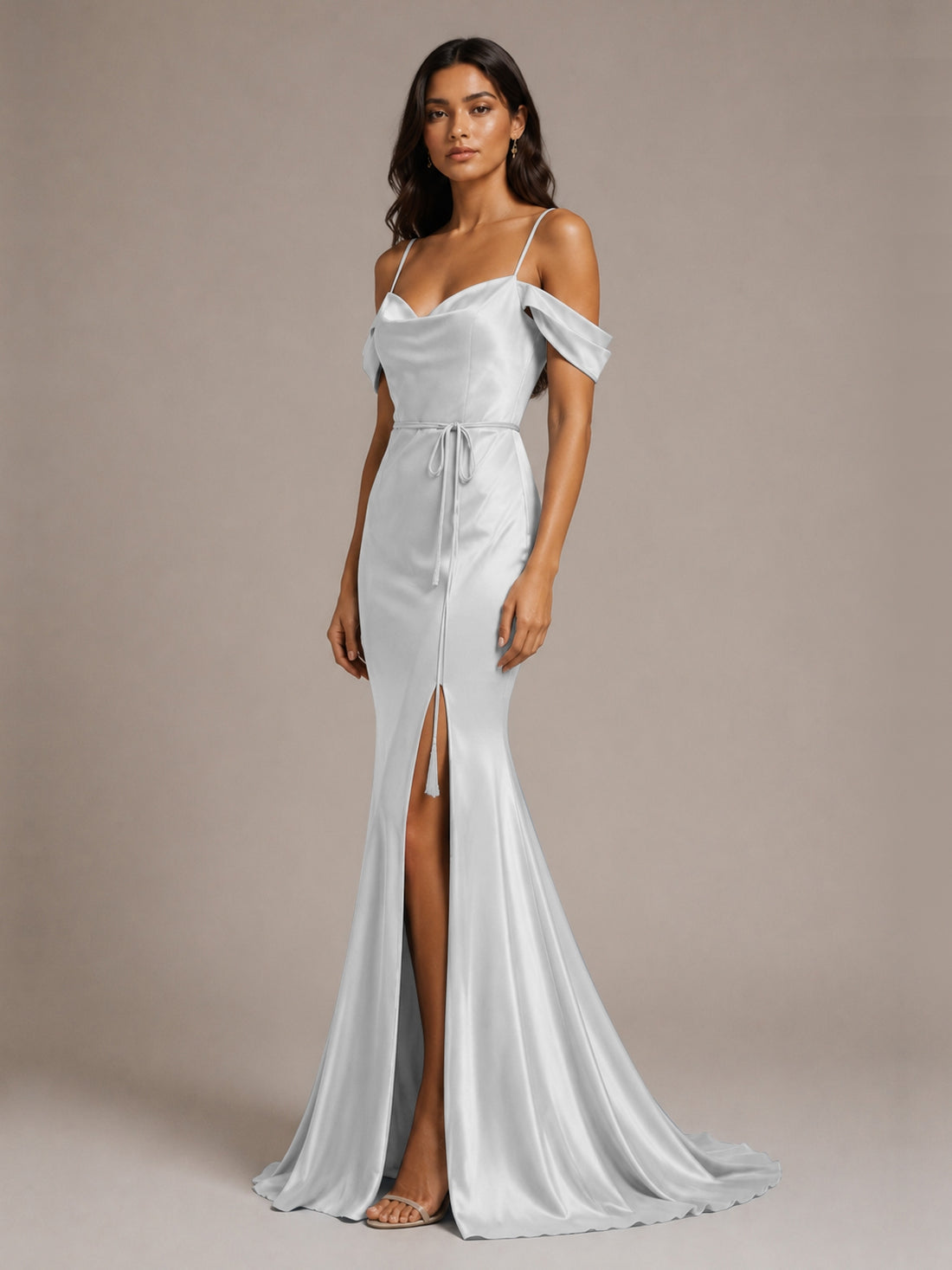 Mermaid Bridesmaid Dress with Tie Waist Sash