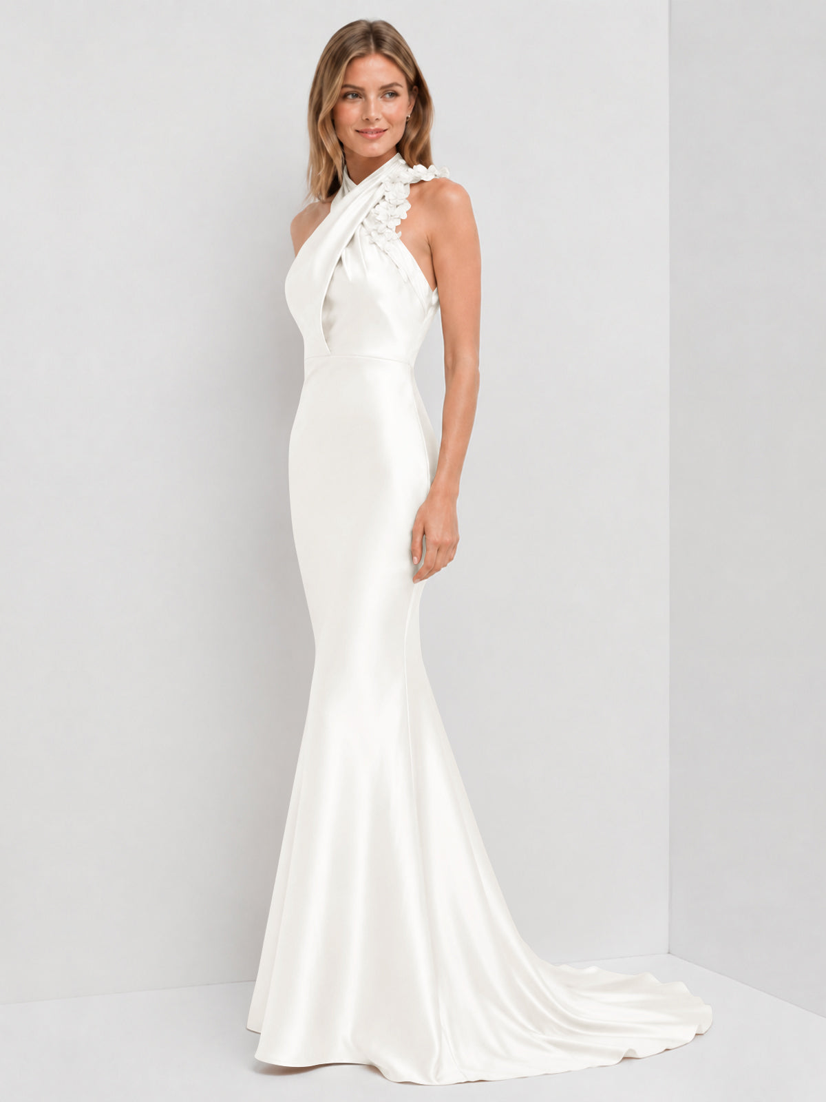 Silk-like Bridesmaid Dress with 3D Floral