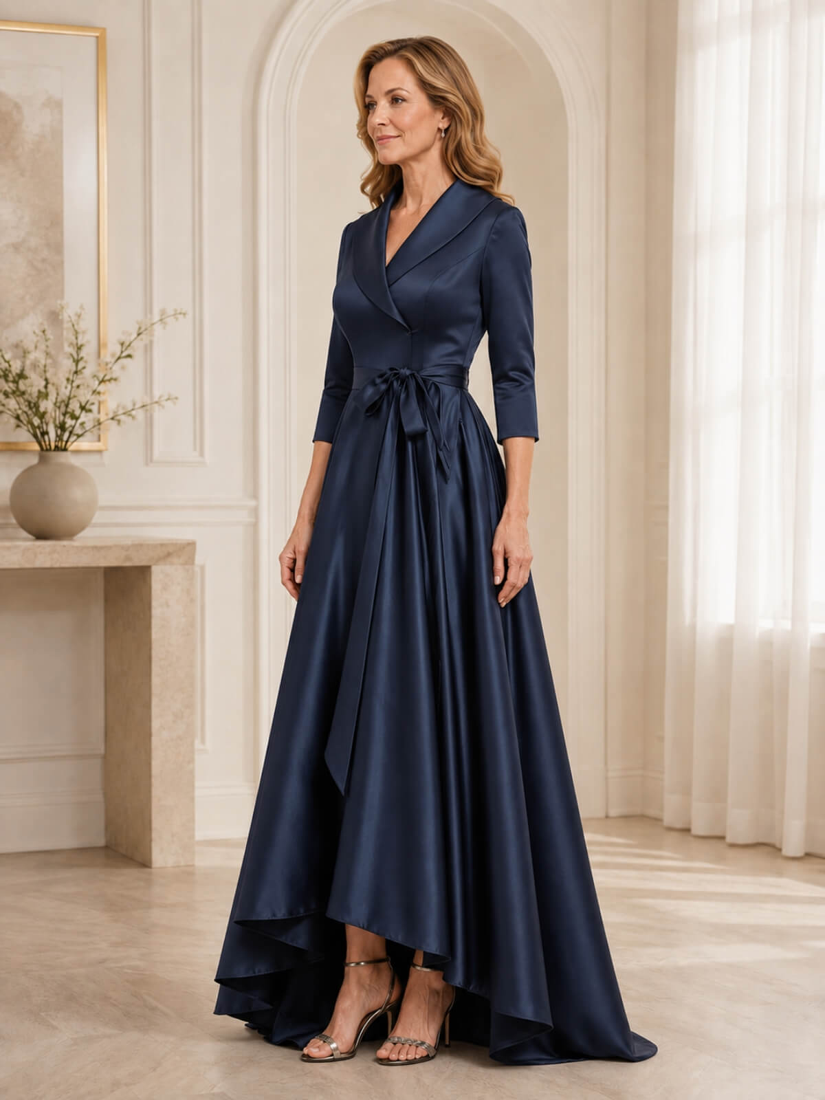 Surplice Neck Mother of the Bride Dress with Sash