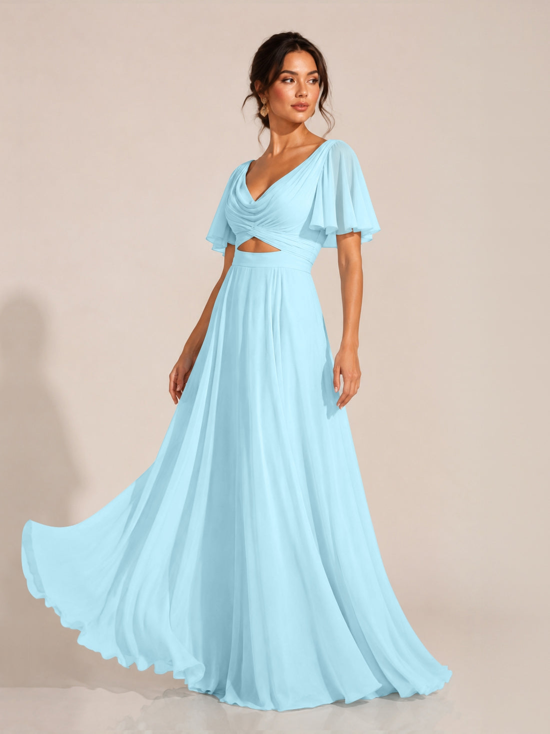 Cowl Neck Bridesmaid Dress with Cut-Out Detail