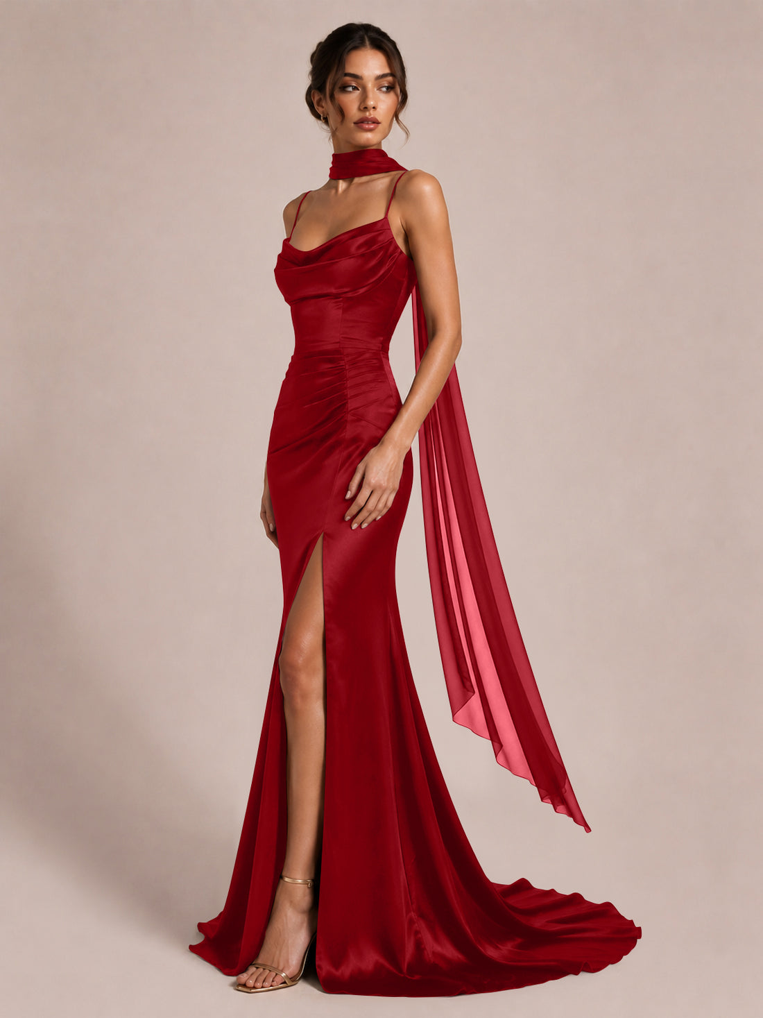 Mermaid Bridesmaid Dress with Neck Scarf