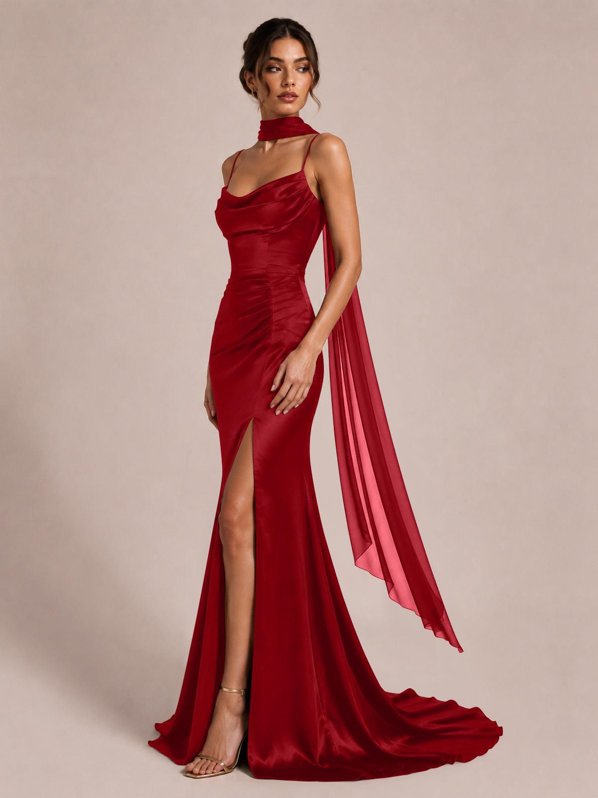 Mermaid Bridesmaid Dress with Neck Scarf
