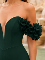 Off-the-Shoulder Prom Dress with 3D Floral Straps