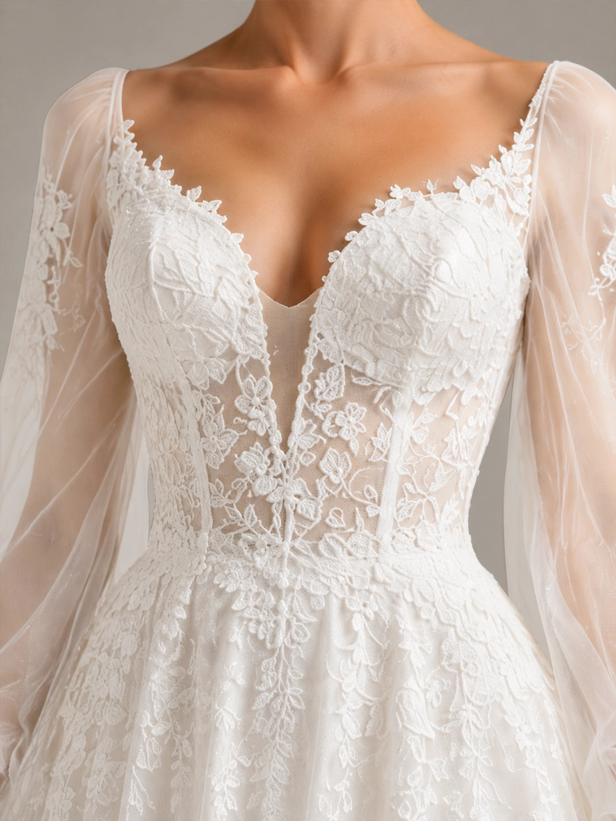 Tulle Wedding Dress with Lace-Trimmed Train