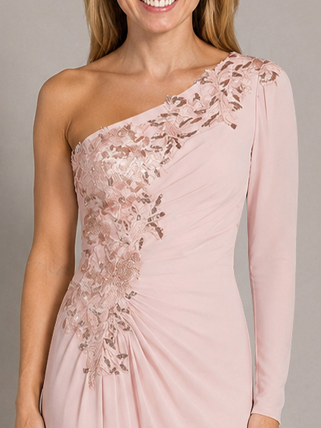 One-Shoulder Mother of the Bride Dress with Appliques