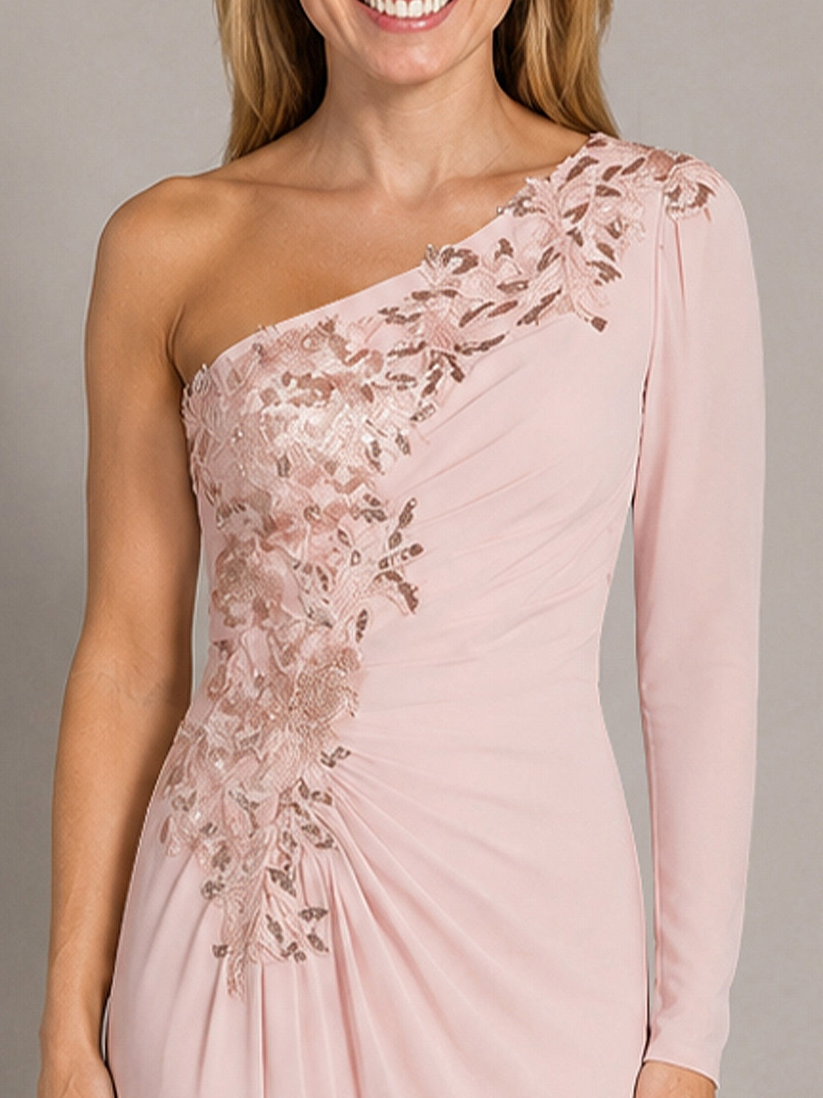 One-Shoulder Mother of the Bride Dress with Appliques