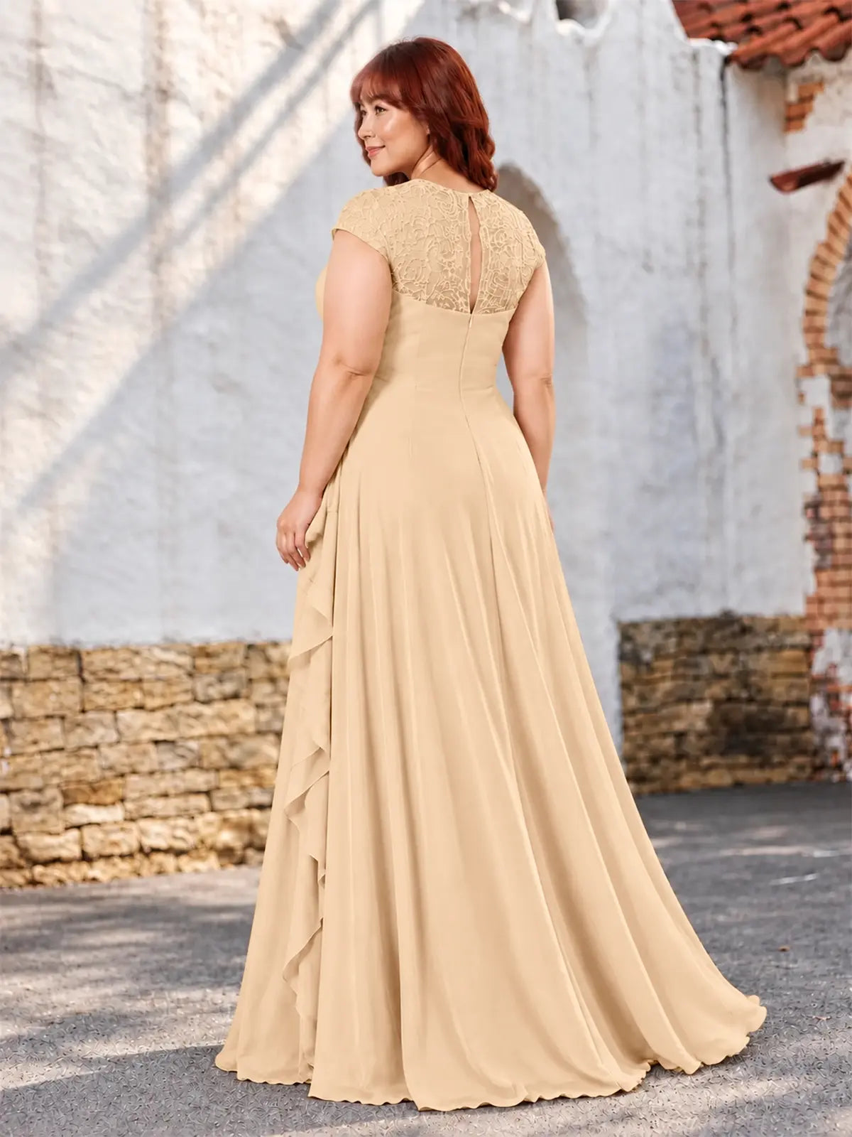 Chiffon Mother of the Bride Dress with Lace Appliques-Plus Size