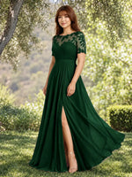 Lace Mother of the Bride Dress with Illusion Neckline-Plus Size
