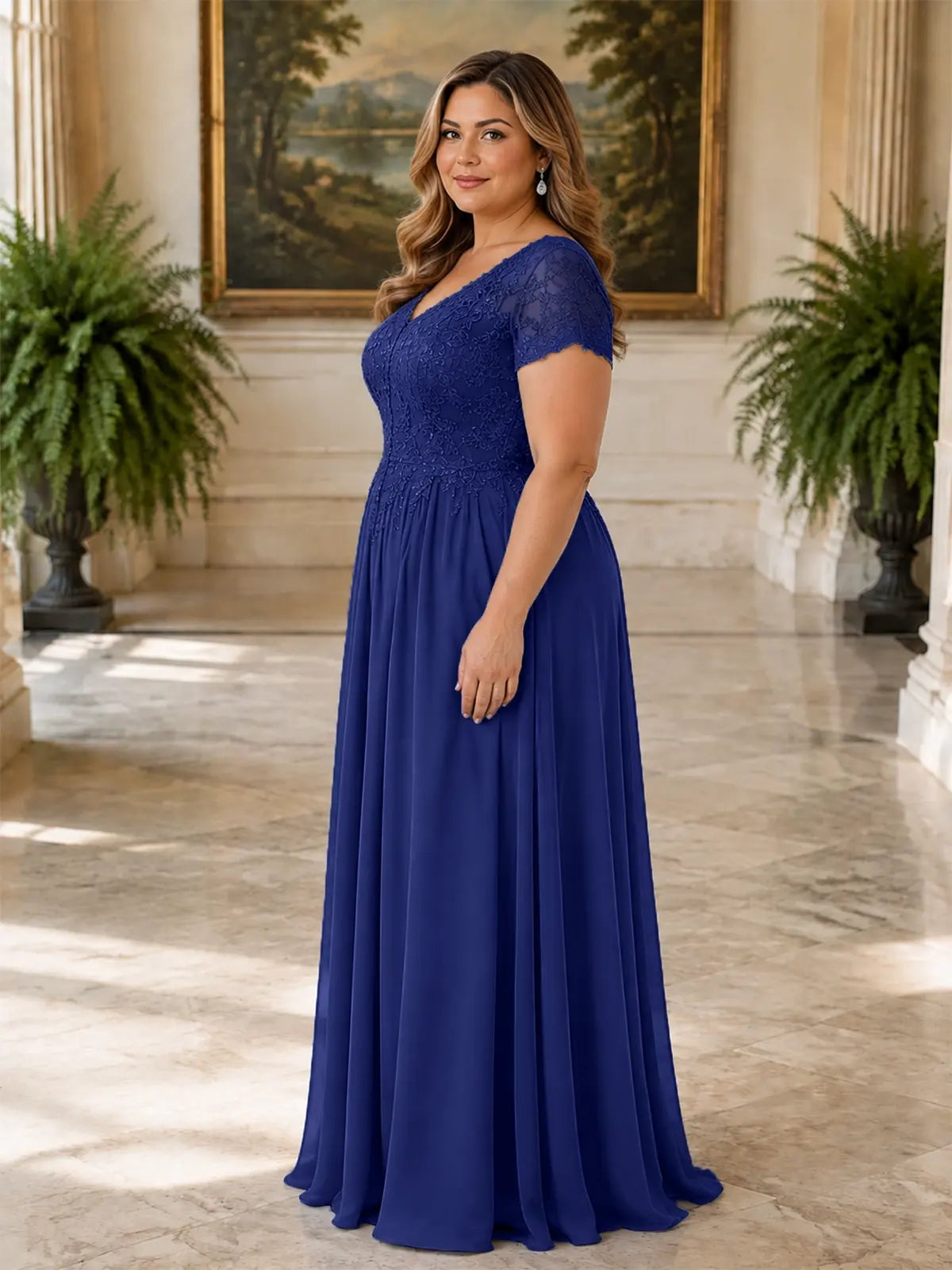 Short Sleeves Chiffon Dress-Plus Size
