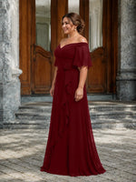 Chiffon Mother of the Bride Dress with 3D Rosette-Plus Size
