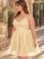 Applique Soft Tulle Mini Dress-Plus Size