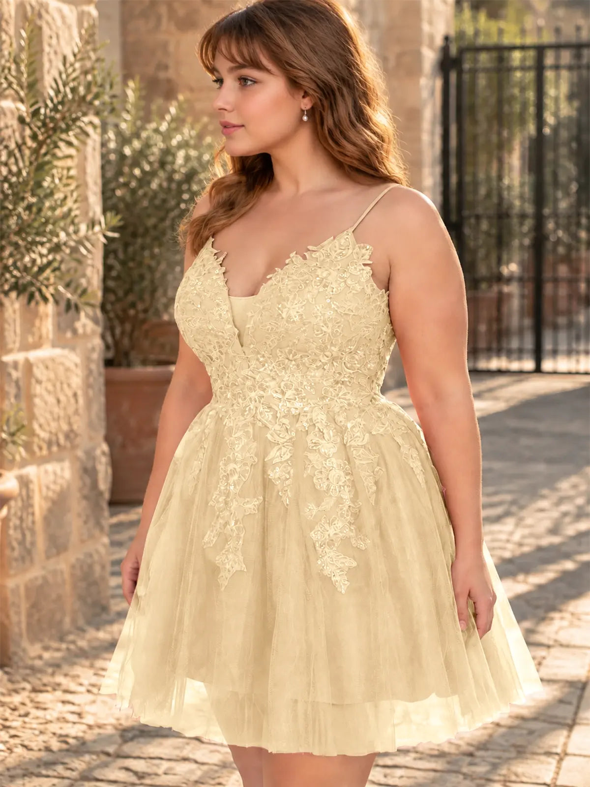 Applique Soft Tulle Mini Dress-Plus Size