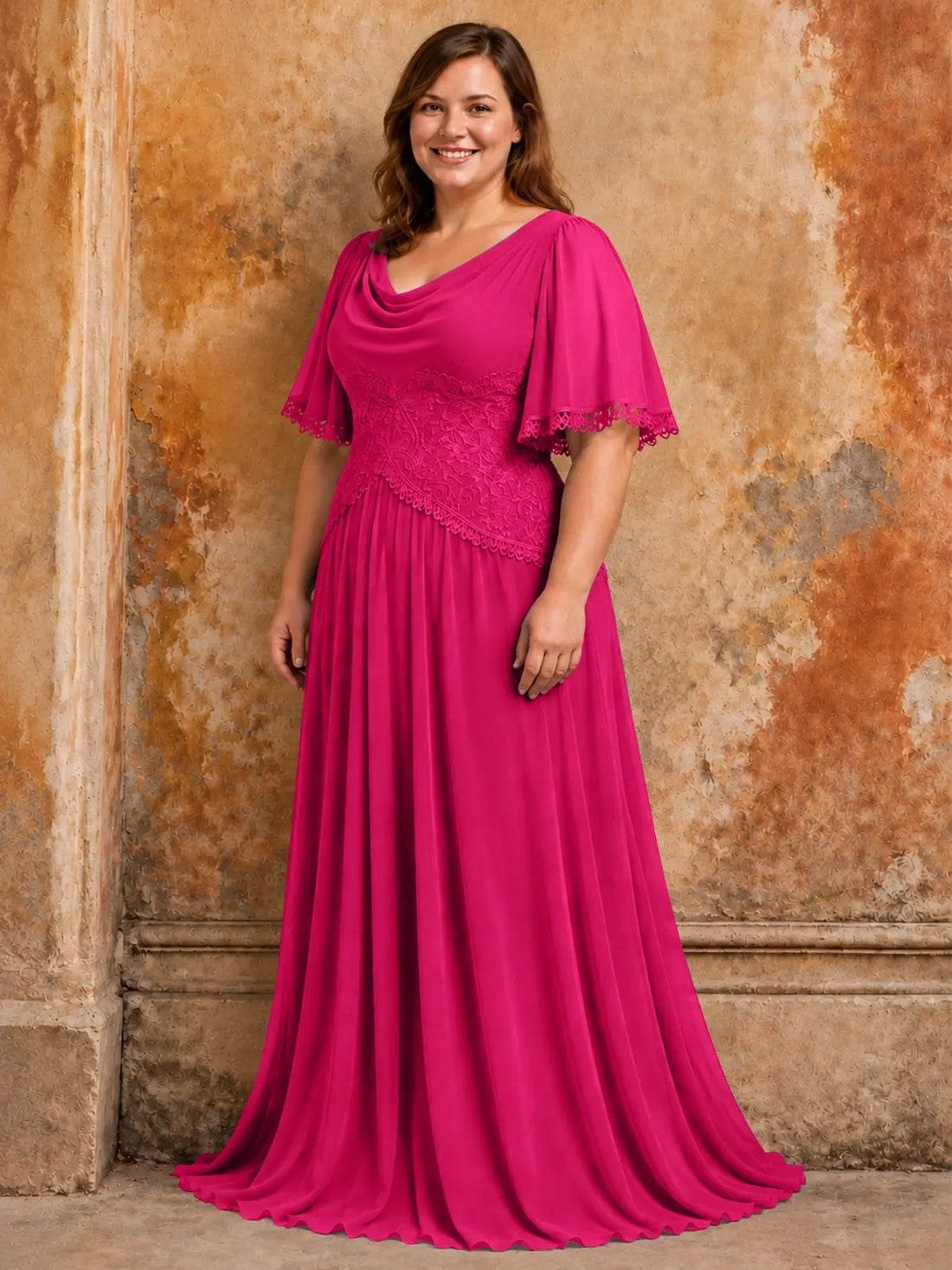 Cowl Neck Mother of the Bride Dress with Applique-Plus Size