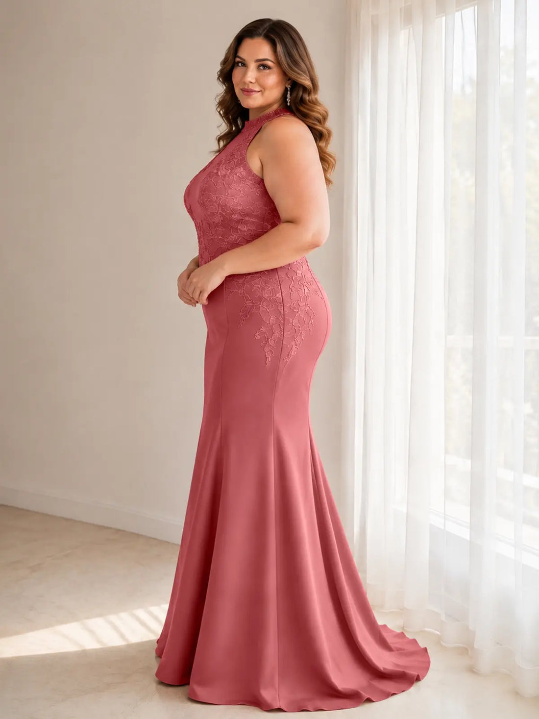 Halter Neckline Trumpet Dress-Plus Size