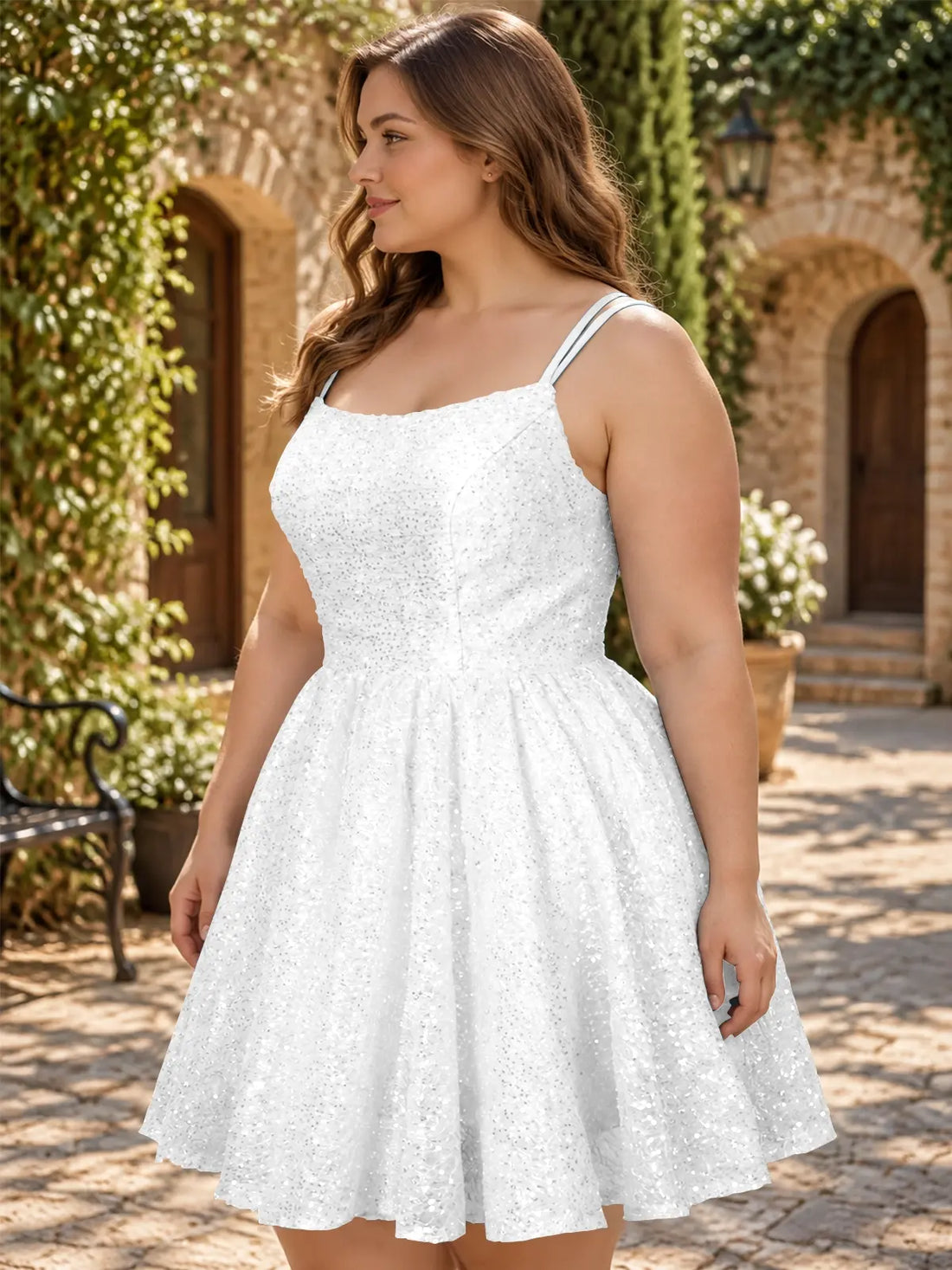 Sparkly Sequined A-line Mini Dress-Plus Size