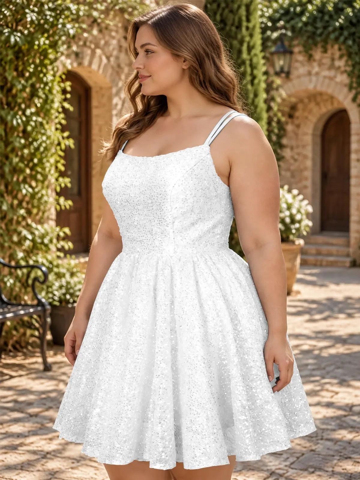 Sparkly Sequined A-line Mini Dress-Plus Size