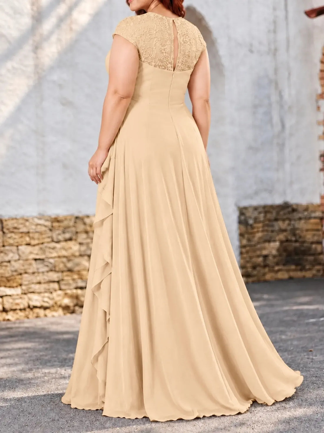 Chiffon Mother of the Bride Dress with Lace Appliques-Plus Size
