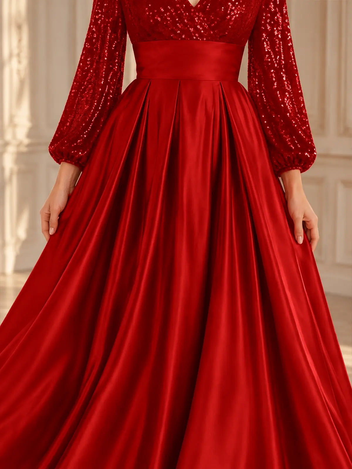 Sequined Sleeves Corset A-Line Dress-Plus Size