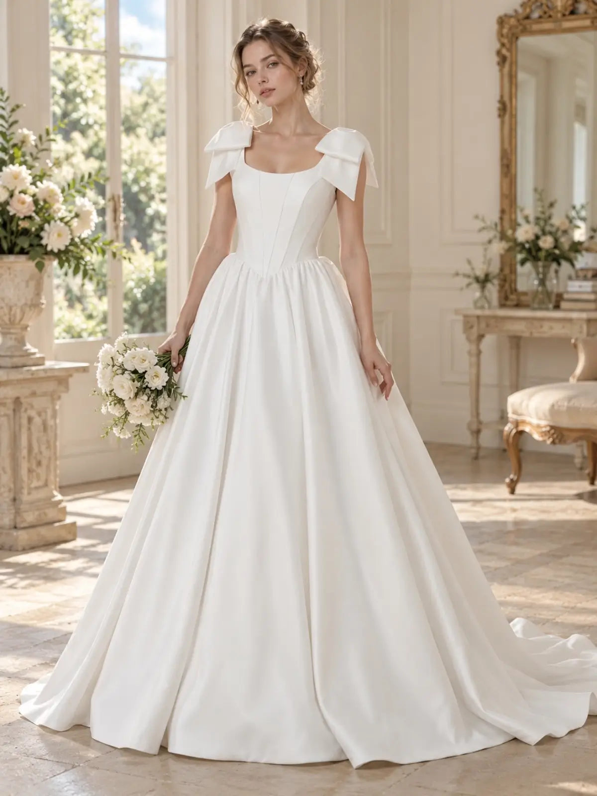 A-Line Wedding Dress with Elegant Bow Details