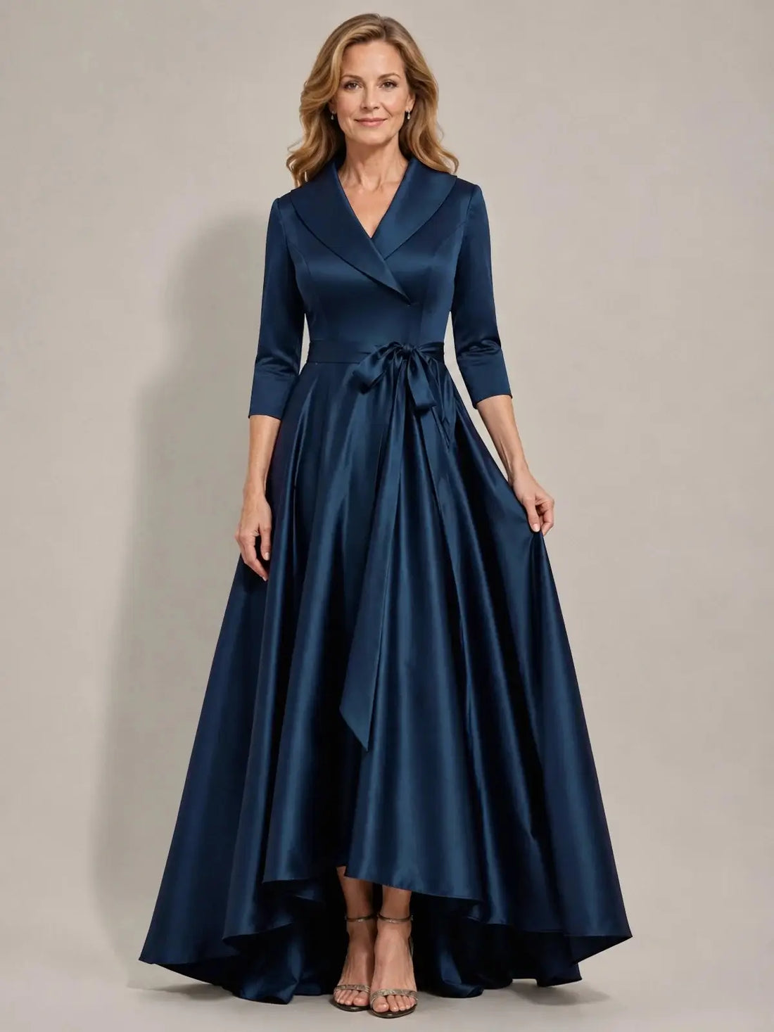 Surplice Neck Mother of the Bride Dress with Sash
