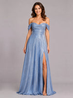 Shimmering Fabric Prom Dress with High Slit 