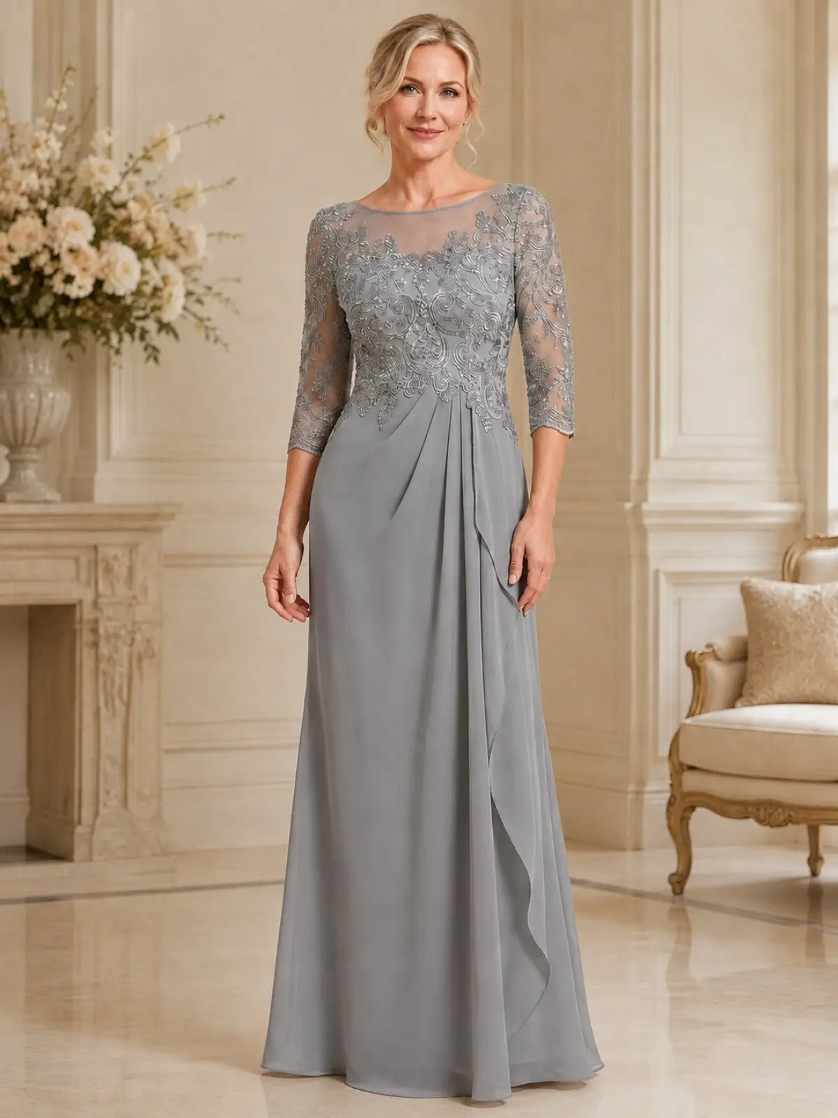 A-line Appliqued Mother of the Bride Dress