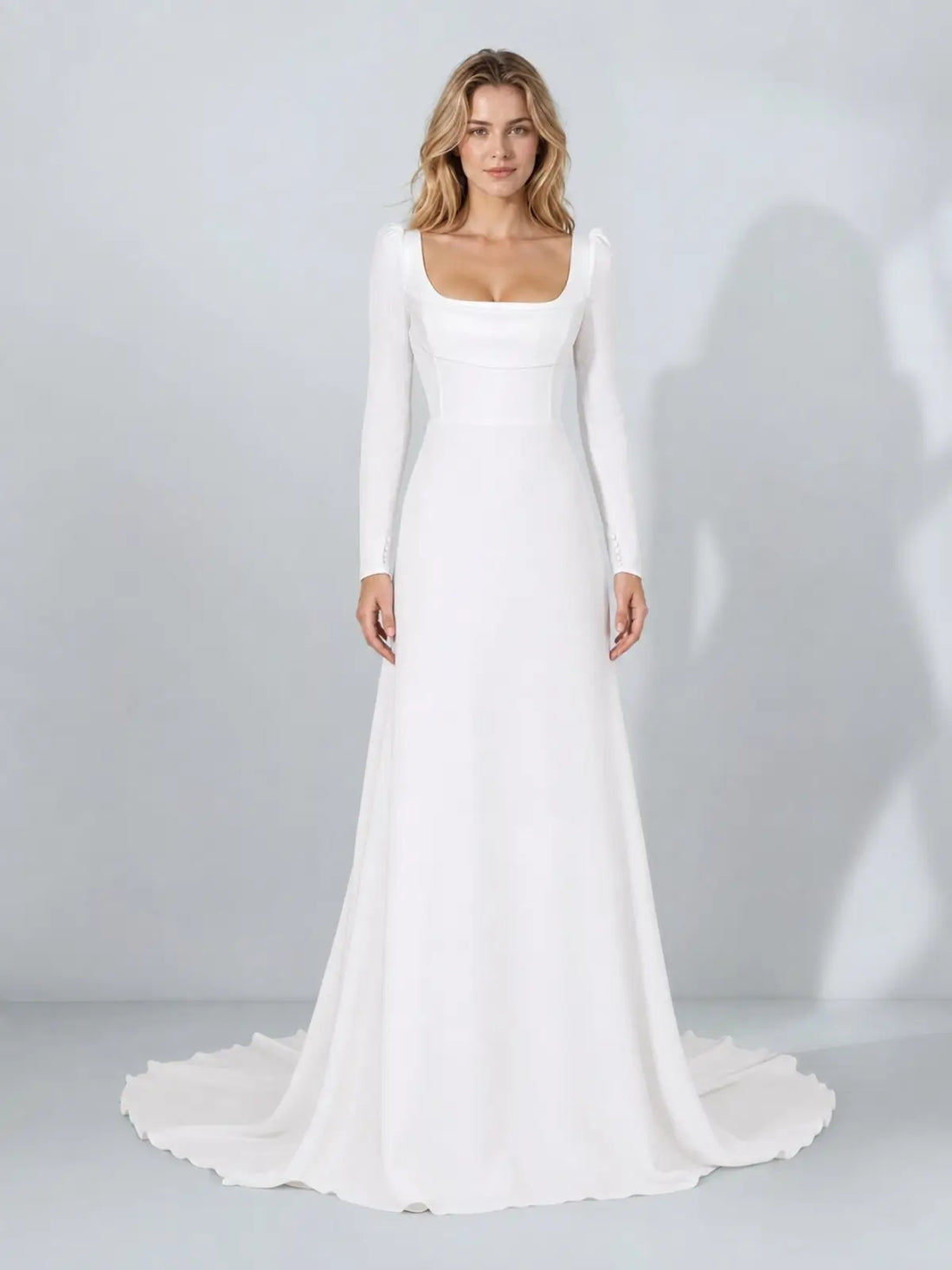Stretch Crepe Wedding Dress with Long Sleeves