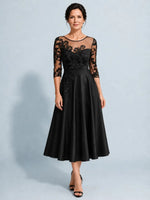 Boat Neck Mother of the Bride Dress with Floral Appliques