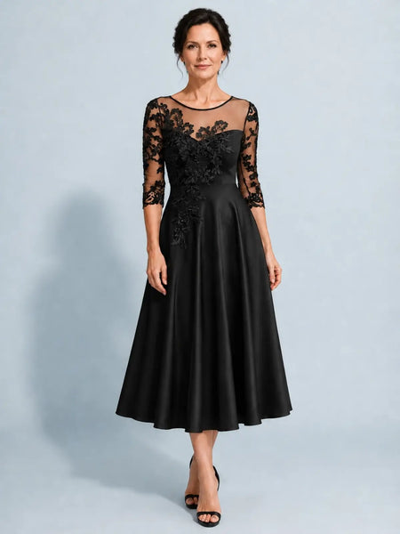 Boat Neck Mother of the Bride Dress with Floral Appliques