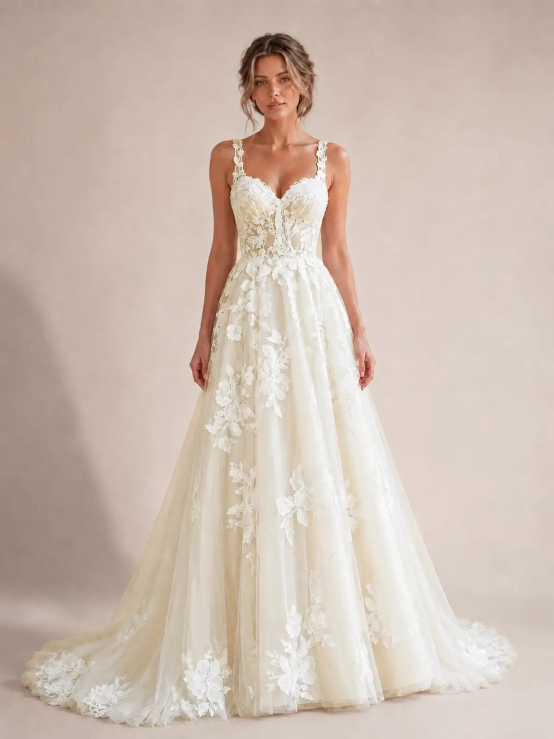 Lace Wedding Dress with Wide Strap Design