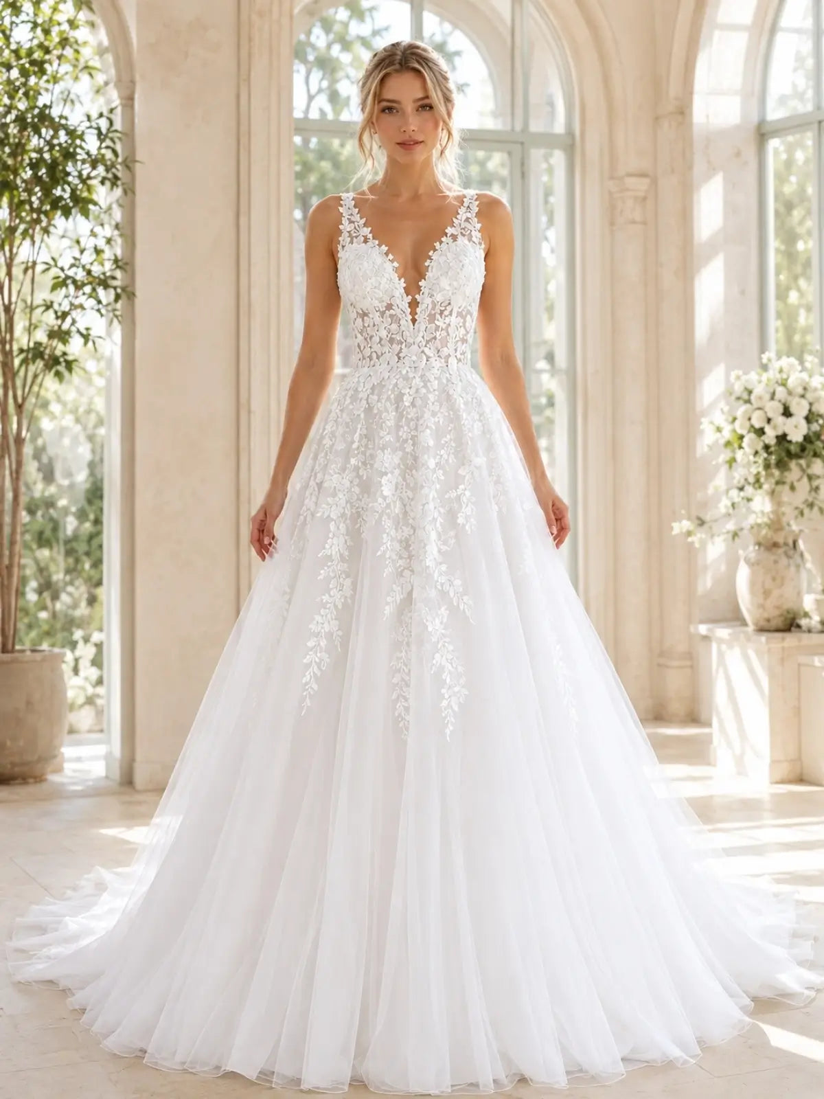 A-Line Wedding Dress with Tulle Details
