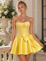 Crystal Beaded Homecoming Dress with Tube Neckline