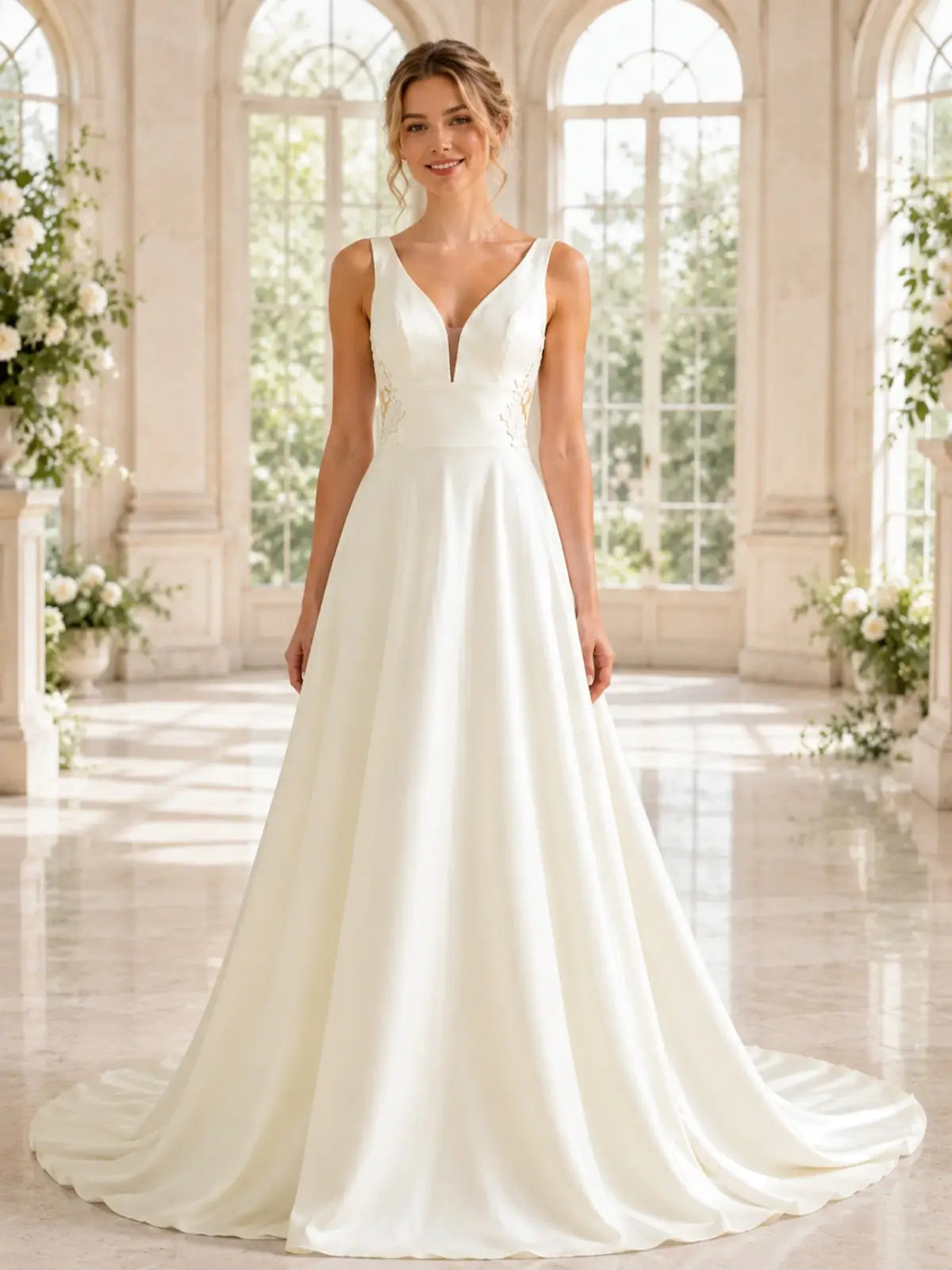 Satin Wedding Dress with Illusion Mesh Back