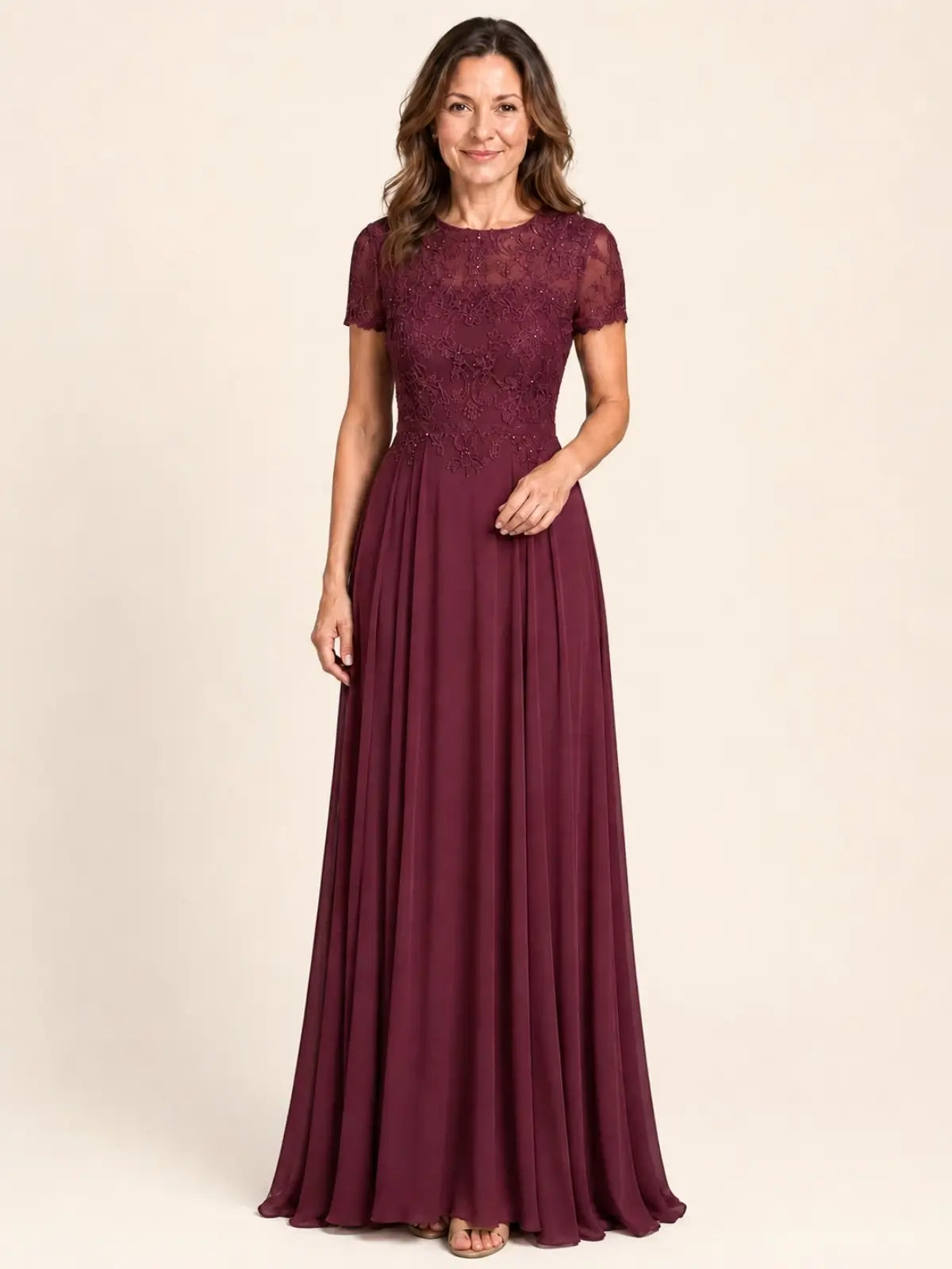 Lace Mother of the Bride Dress with Short Sleeves