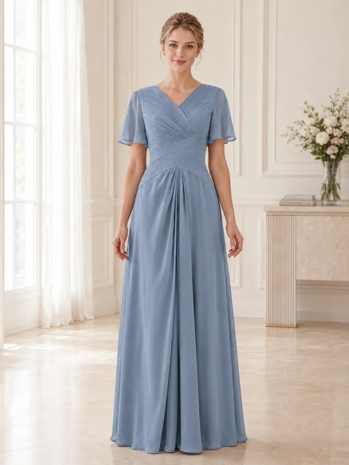 Chiffon Wedding Dress with Flutter Sleeves