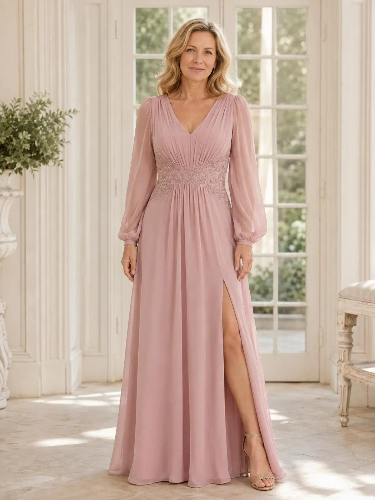 Chiffon Mother of the Bride Dress with High Leg Slit