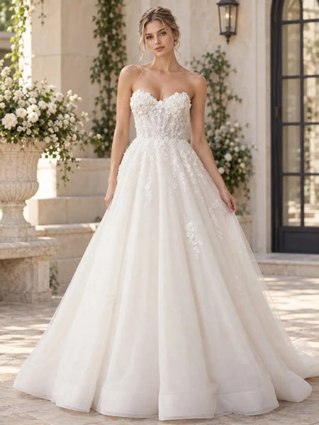A-Line Tulle Wedding Dress with Applique Details