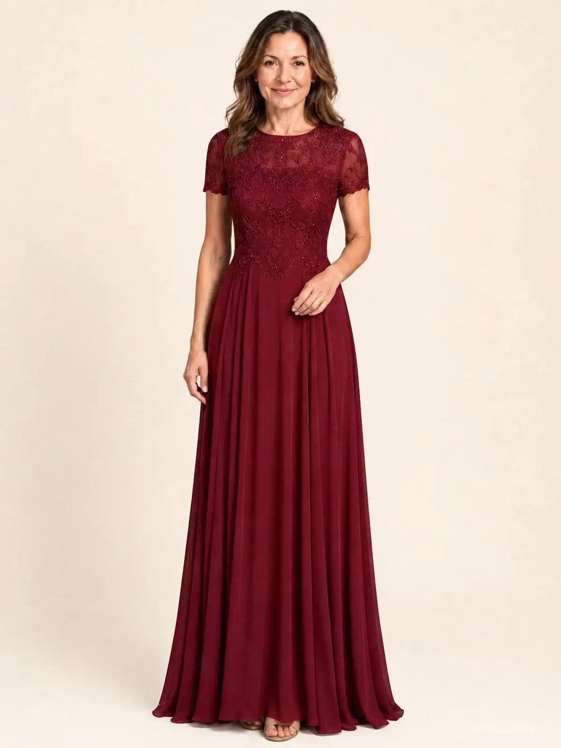 Lace Mother of the Bride Dress with Short Sleeves