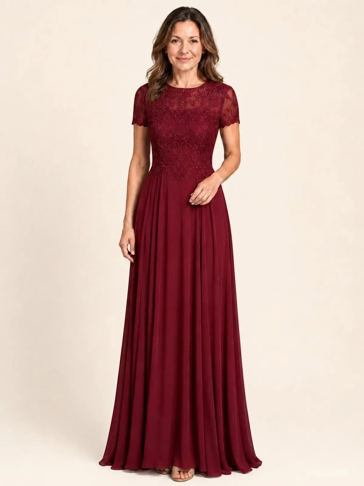 Lace Mother of the Bride Dress with Short Sleeves