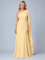 Sheath Mother of the Bride Dress with One-Shoulder Cape Sleeve