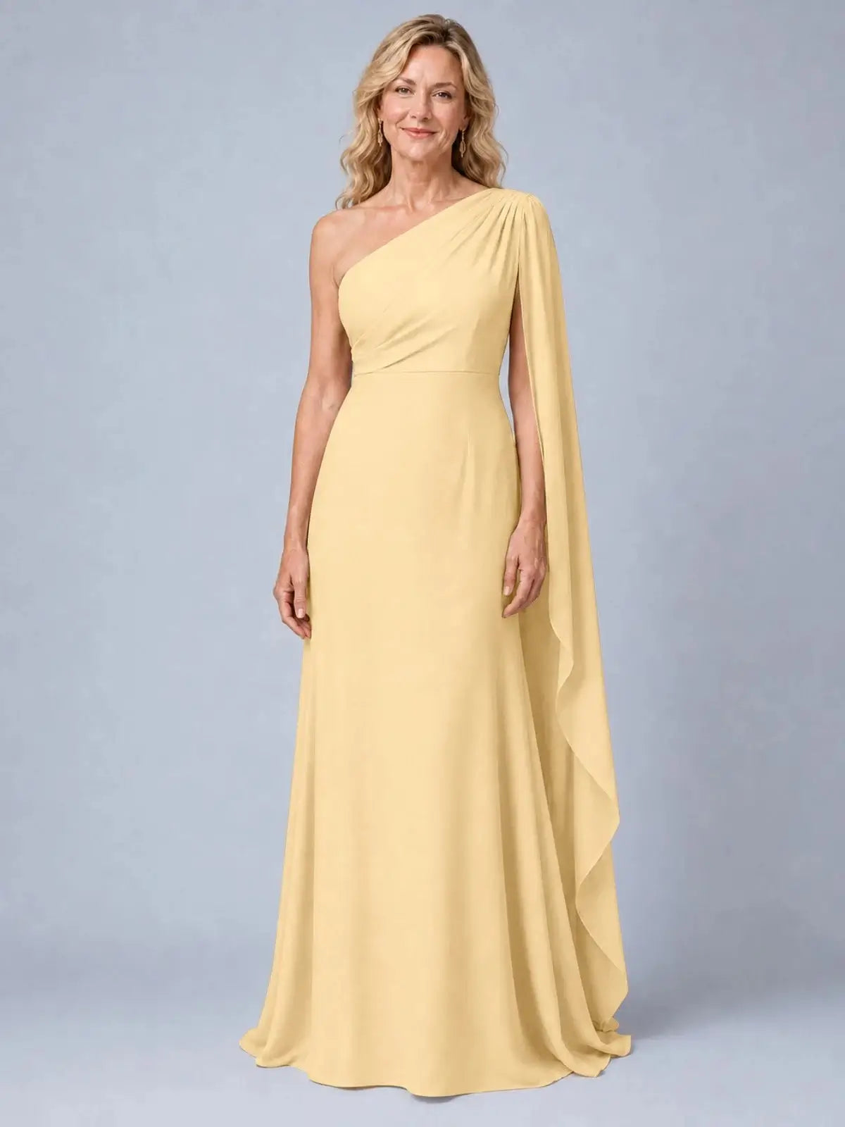 Sheath Mother of the Bride Dress with One-Shoulder Cape Sleeve