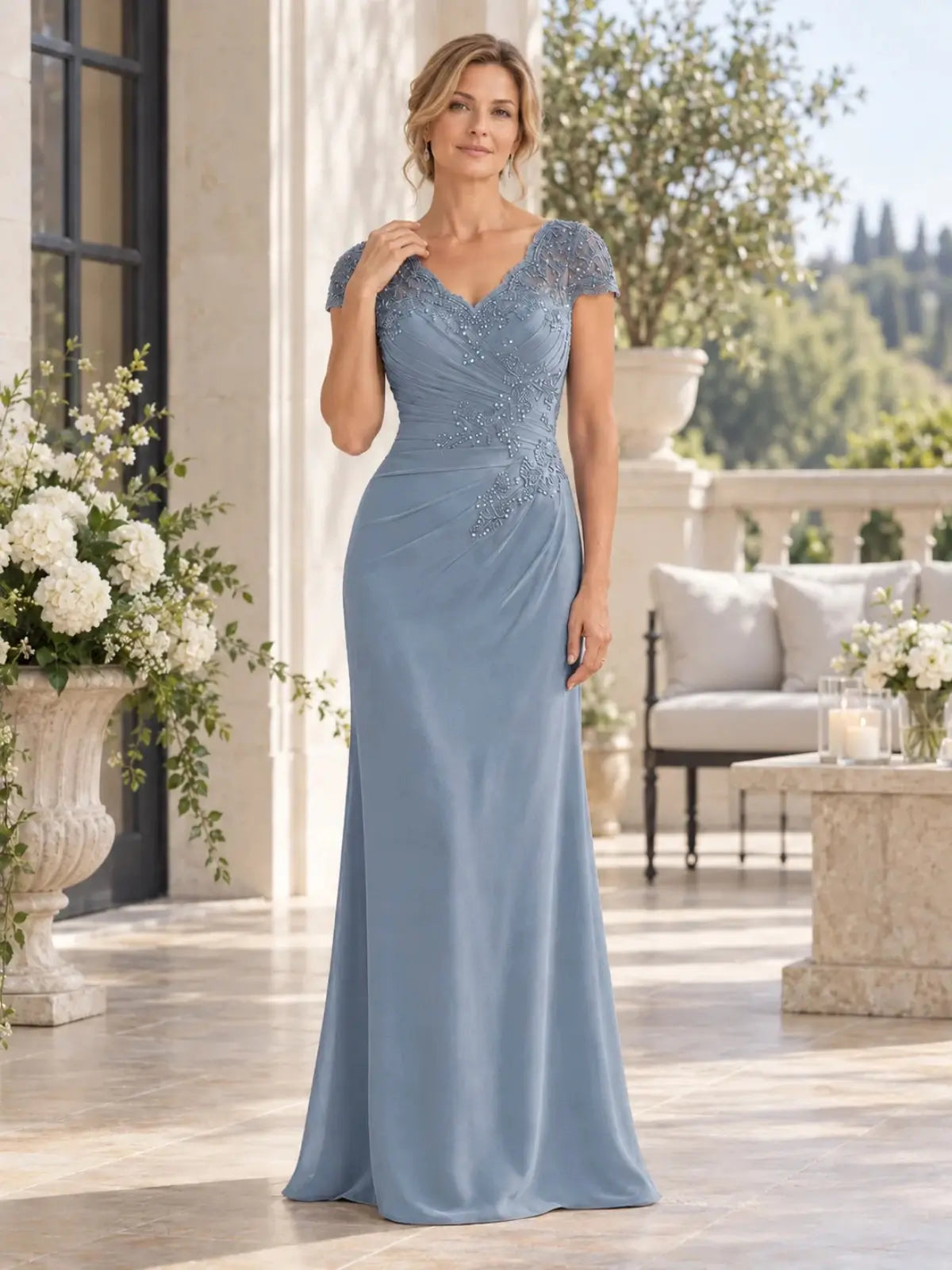Sheath Mother of the Bride Dress with Cap Sleeves