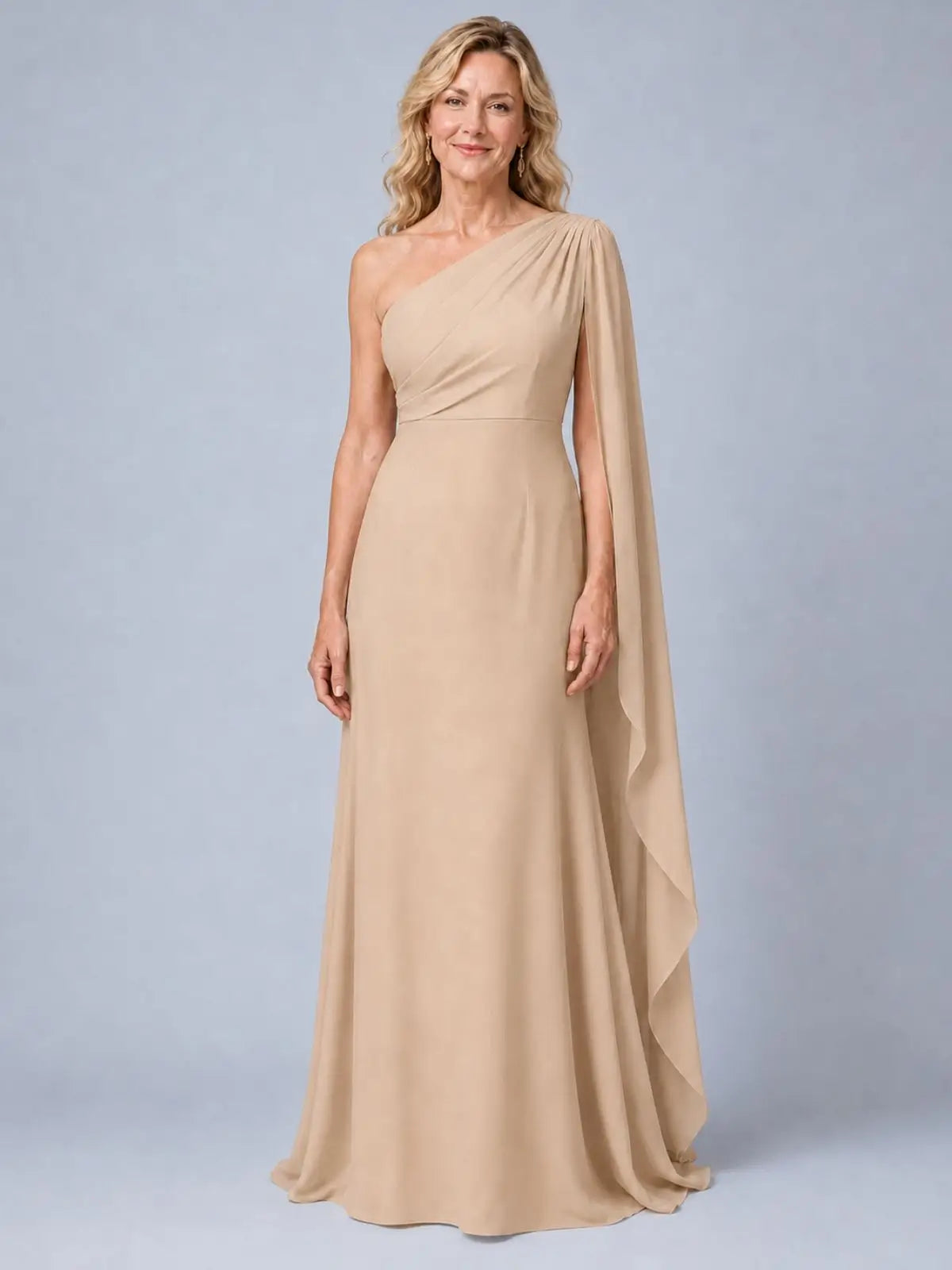 Sheath Mother of the Bride Dress with One-Shoulder Cape Sleeve