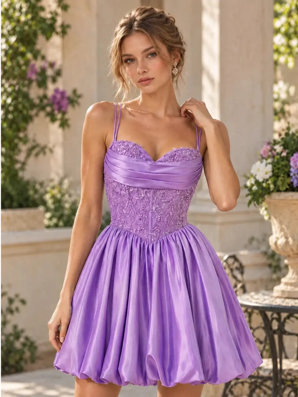 A-Line Homecoming Dress with Applique Details