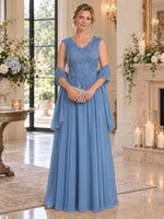 Floor-Length V-Neck Mother of the Bride Dress