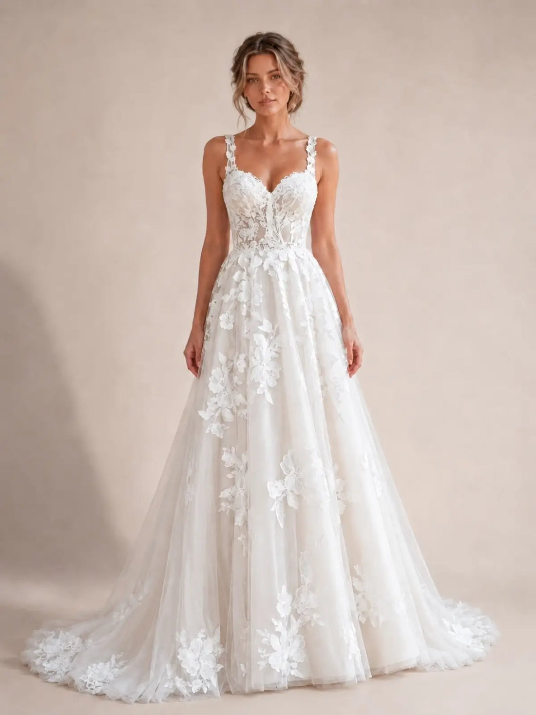 Lace Wedding Dress with Wide Strap Design